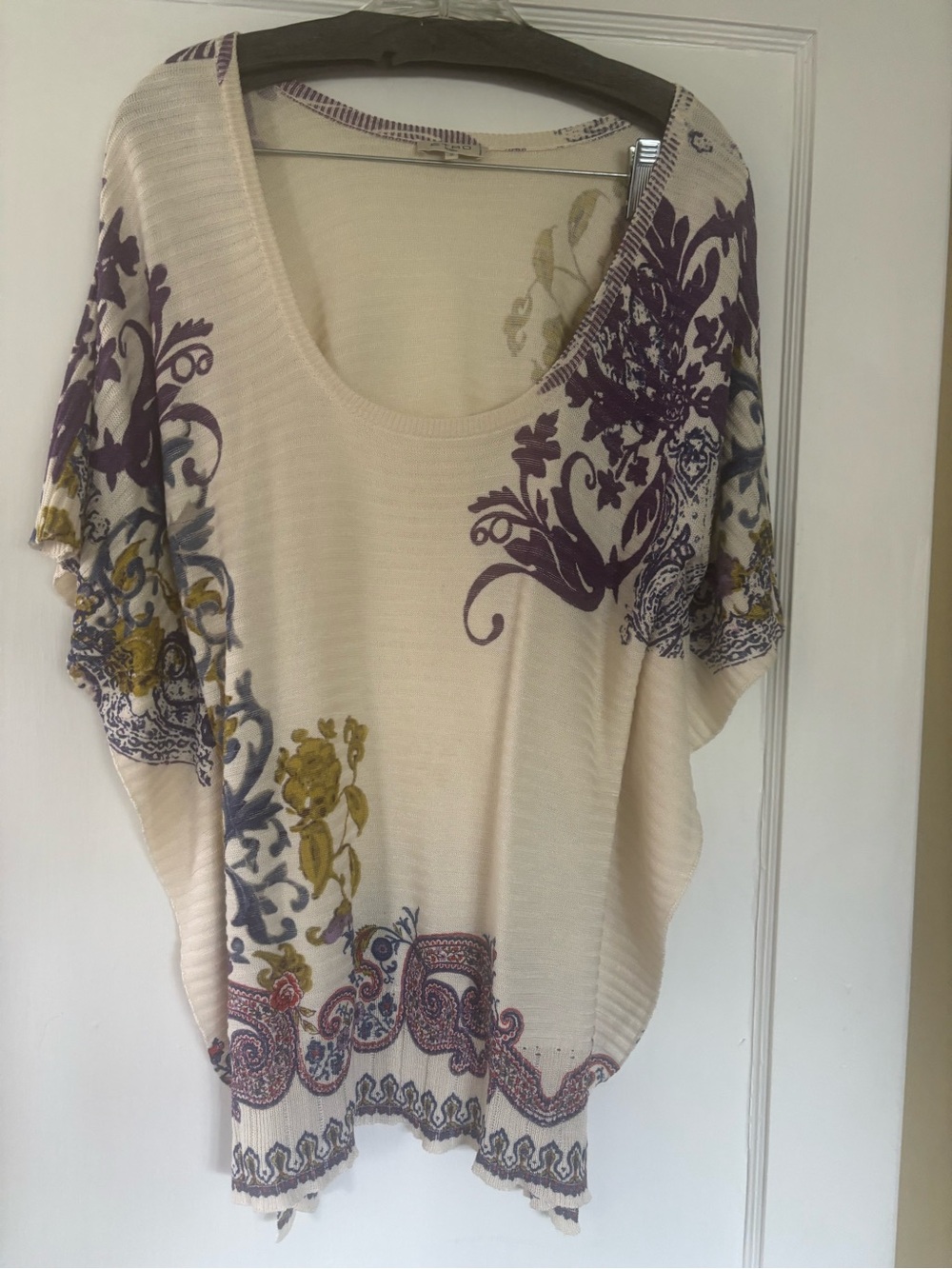 Etro Cream Knit Top with Purple Trim